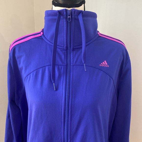 Vintage Adidas track suit top blue and purple three stripes workout layering - Picture 2 of 12